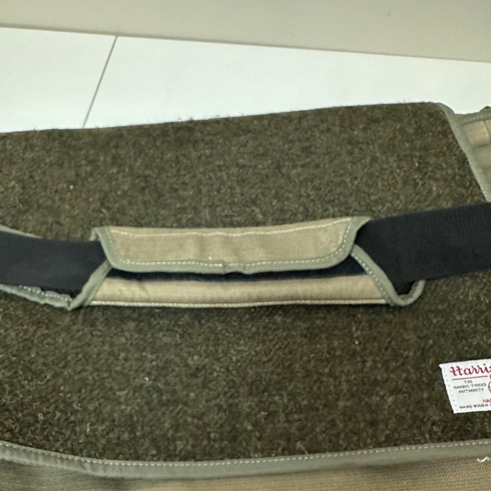 Harris Tweed Messenger Bag Base Control Olive Green Wool Canvas Crossbody Large - Picture 12 of 16